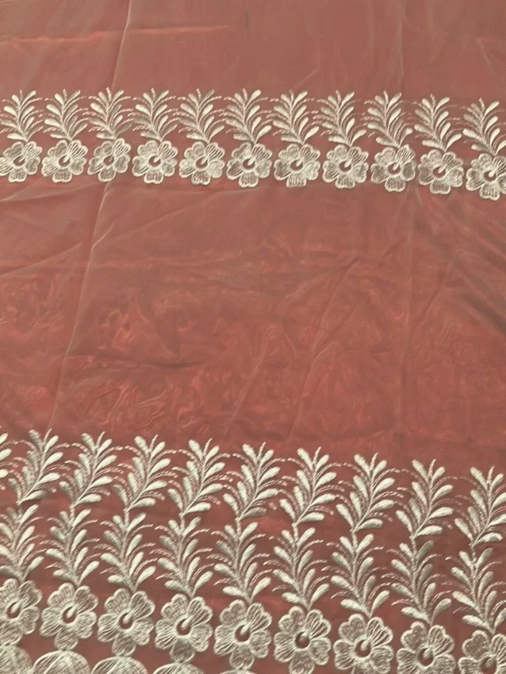 White Sheer Curtain Panels Embroidered Floral Scalloped (1 panel)